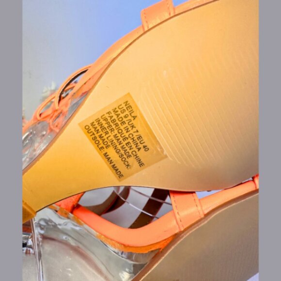 Vibrant Orange Clear Heeled Wedge Sandals, Size 9 - Picture 10 of 10